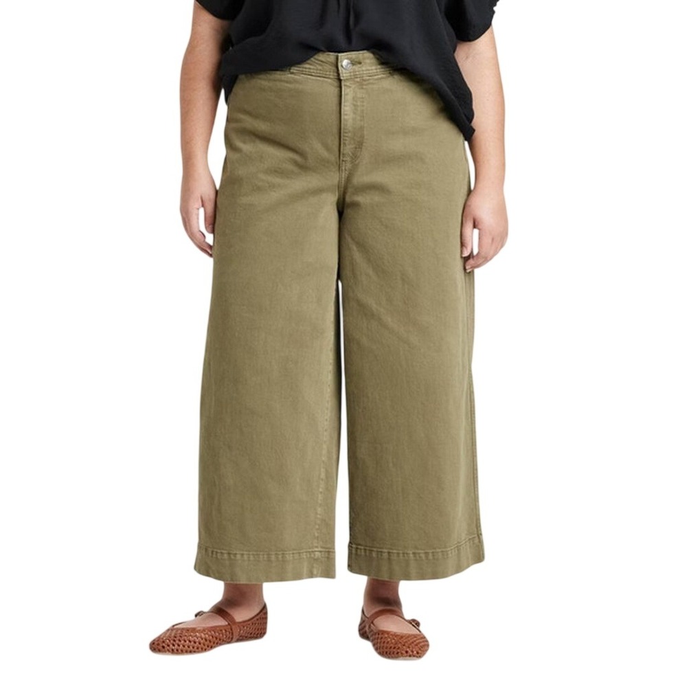 Ava & Viv Women's Olive Green High Rise Wide Leg Stretch Pants Size 18